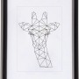 Schwarzer Kunststoff Bilderrahmen (10x15 cm) mit Passepartout und geometrischem Giraffen-Motiv.