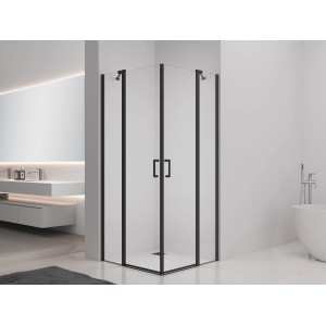 baliv Duschkabine DUK-90.51E, 90x90 cm, Eckeinstieg, Schwarz Matt, rahmenloses Design.