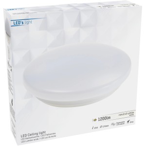 Verpackte, runde, weiße LED Deckenleuchte, 12W, 1200 Lumen, neutralweißes Licht.