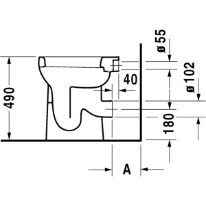Technische Zeichnung Duravit Stand-WC Duraplus Sudan, Abgang waagerecht, Maße und Details.