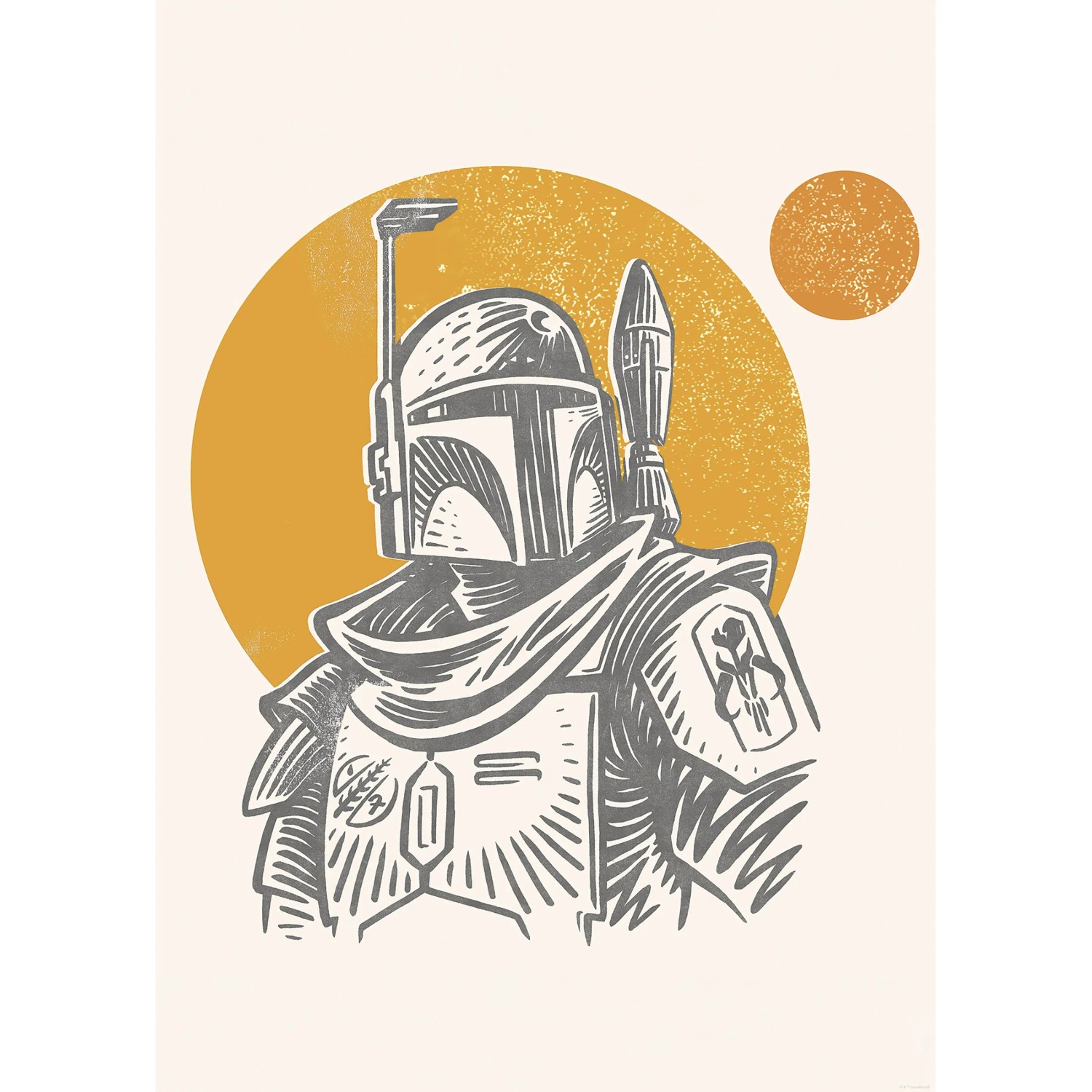 Wandbild: Star Wars Boba Fett Illustration, beige, 50x70 cm. Comic-Stil.