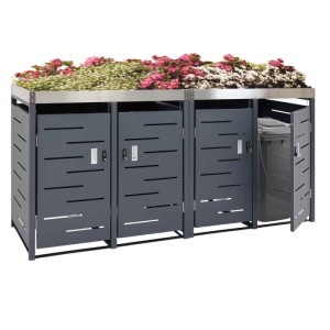 MCW Mülltonnenverkleidung für 4 Tonnen (80-120L) mit Pflanzkasten, anthrazit, 110x230x62cm.