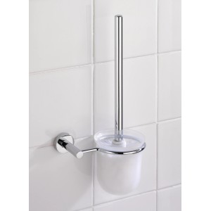 Wand WC-Garnitur Elegance von Wenko mit Chrom-Halterung und weißem Behälter.