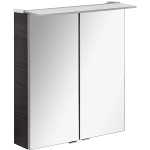 Fackelmann Spiegelschrank B.Perfekt Dark Oak, 60 cm, mit zwei Spiegeltüren und Aufsatzleuchte.