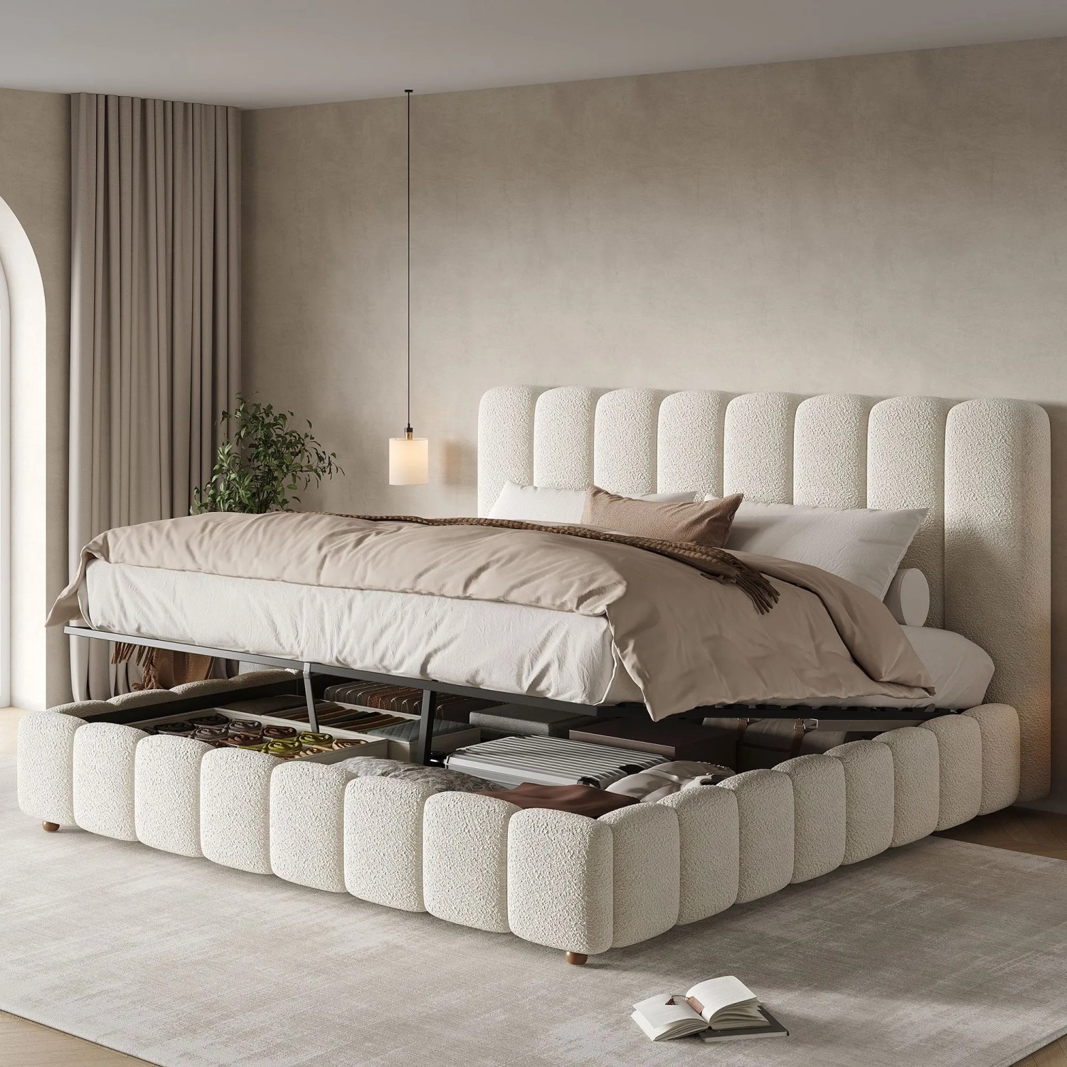 okwish Polsterbett 160x200cm mit Großem Stauraum Schlafzimmer Weiß ohne Matratze_2