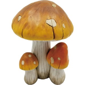 Deko-Pilz Trio aus Magnesia, orange und weiß, für die Gartendekoration.