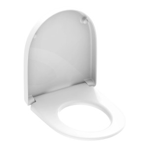 Weißer Schütte WC-Sitz D-Form Pro 7 aus Duroplast mit Absenkautomatik.