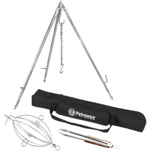 Petromax Dreibein Set, 4-teilig: Dreibein, Tasche, Grillkorb, Grillzange. Ideal für Grillabenteuer.