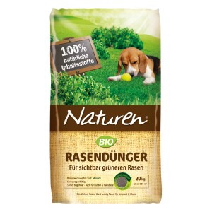 Naturen Bio Rasendünger 20 kg für einen grünen, dichten Rasen. Organischer Dünger ohne Verbrennungsgefahr.