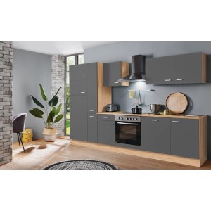 Moderne Menke Küchenzeile Artisan Classic 310 cm in Graphit und Artisan Eiche Nachbildung.
