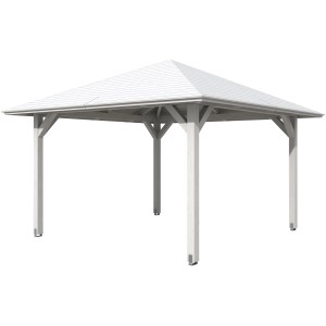 Weißer Holz-Pavillon Cannes 2 von Skan Holz, 359x359 cm, für den Garten.