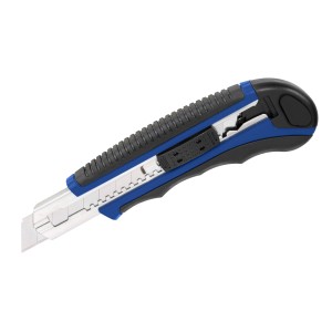 LUX Cuttermesser Comfort, 100 mm, mit blau-schwarzem Griff und Klingenarretierung.