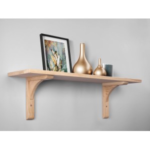 Wandregal mit Eichenholz-Konsole, 22x18 cm, mit Deko-Elementen auf grauem Hintergrund.