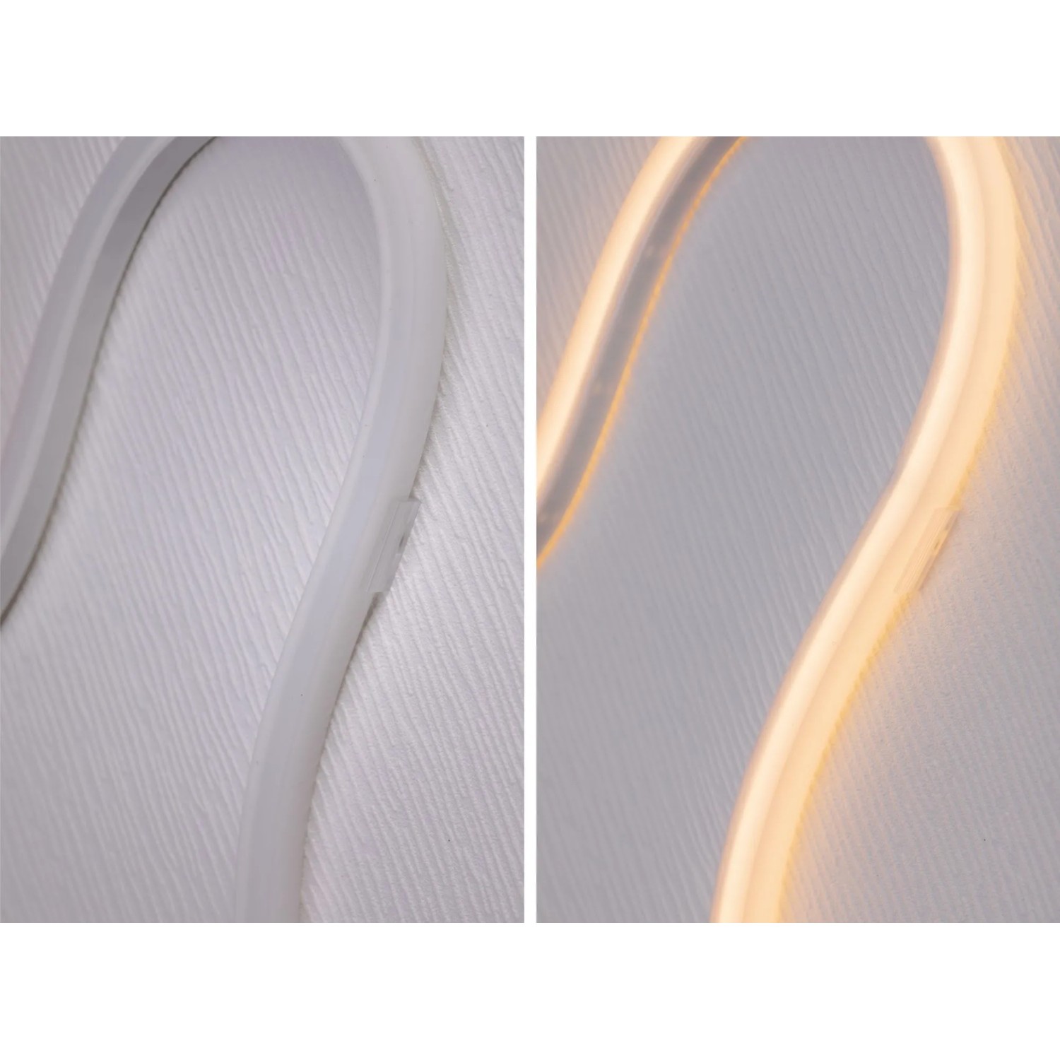Paulmann MaxLED Flow: Flexibler LED-Streifen, 1,5m, Warmweiß, mit und ohne Licht dargestellt.