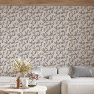 Moderne Vliestapete Nussbaum Floral Braun von Marburg, florales Muster für Wohnraum.