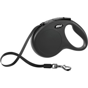 Schwarze Flexi Gurt-Roll-Leine New Classic M, 5 m für Hunde.