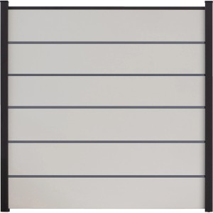 GroJa Steckzaun Premium Basicline, 180x180 cm, Weiß. Sichtschutzzaun aus Kunststoff mit grauen Zierleisten.
