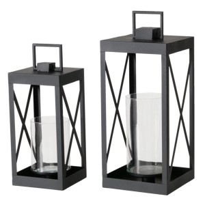 Boltze Laterne Xenia 2er Set, schwarz, aus Metall und Glas für stimmungsvolle Beleuchtung.