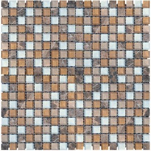 Mosaikmatte aus Glas und Naturstein in Braun- und Beigetönen, 30x30 cm.