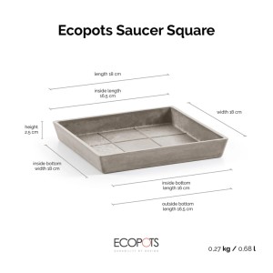 Ecopots Untersetzer quadratisch Braungrau 18 cm