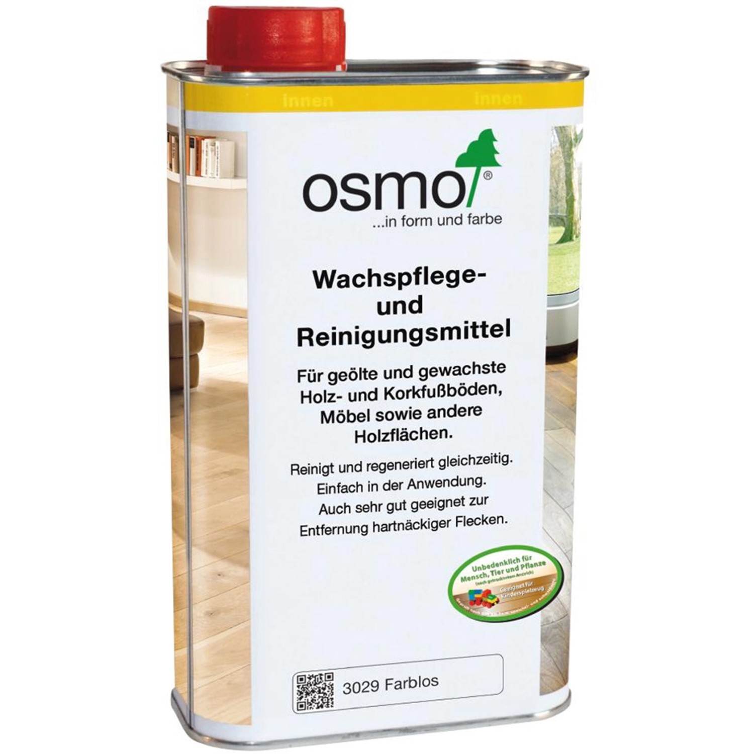 Osmo Wachspflege 1 l für Holz- und Korkböden, Möbel und andere geölte/gewachste Holzoberflächen.