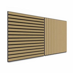 Akustikpaneel Eiche Natur, 2er Set: Wandpaneele mit schwarzem Akustikfilz für bessere Raumakustik.