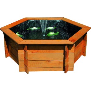 Promadino Sechseck-Hochteich Ø 200 cm inkl. Solarpumpe aus Kiefernholz