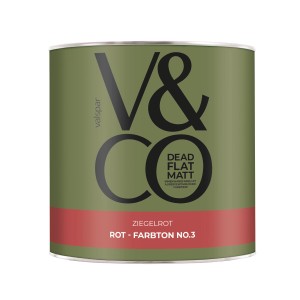 Dose V&CO Premium Innenfarbe Dead Flat Matt Rot Farbton 3 Ziegelrot, 2,5 l.