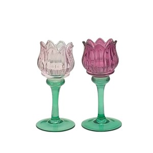 Boltze Teelichthalter Tully, 2-fach sortiert, Glas, lila/rosa, Blumenform, 17cm hoch.