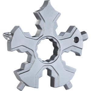 LUX Schneeflocken-Multitool 18in1 aus Edelstahl, Werkzeug in Schneeflockenform.