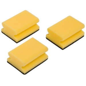 3er-Pack Topfschwämme mit gelber Schwammseite und schwarzer Scheuerseite für die Küchenreinigung.