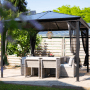 Sojag Pavillon Verona, 298x298 cm, Anthrazit. Aluminium Pavillon mit Moskitonetz und Vorhängen.