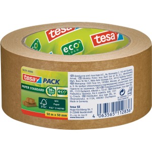 Braunes Tesa Pack Papier Standard Packband, 50m x 50mm Rolle.
