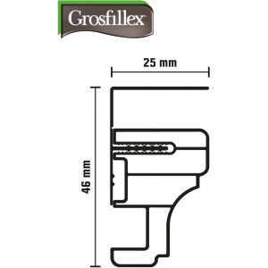 Grosfillex Hohlkehlprofil, weiß, klippbar, für Paneele 8-10 mm, Detailansicht mit Maßen.