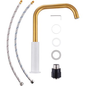 baliv Küchenarmatur KI-1931 Weiß-Gold mit Zubehör, Einhebelmischer für Spültisch.