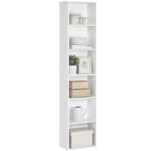 Weißes Songmics Bücherregal Custos mit 6 Ebenen, 24x40x178,5 cm, für Wohnzimmer, Esszimmer oder Schlafzimmer.