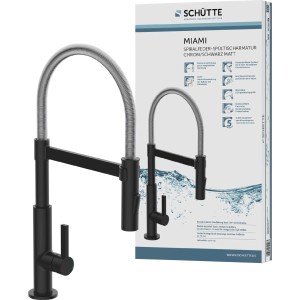 Schütte Spültischarmatur Miami, Chrom-Schwarz-Matt mit Spiralfeder und Geschirrbrause.