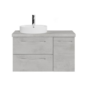 Pelipal Badmöbel-Set Serie 4035 in Oxid Hellgrau mit Aufsatzbecken und Unterschränken.