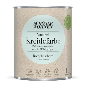 Schöner Wohnen Kreidefarbe Naturell Bachplätschern, 1 Liter Dose, hellblaue Wandfarbe.