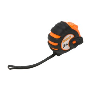 OBI Maßband, 5 m, mit Feststellknopf. Taschenbandmaß in Orange und Schwarz.