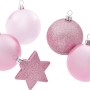 Baumschmuck-Set, 5-teilig, pink: Christbaumkugeln und Stern mit Glitzer, matt und glänzend.