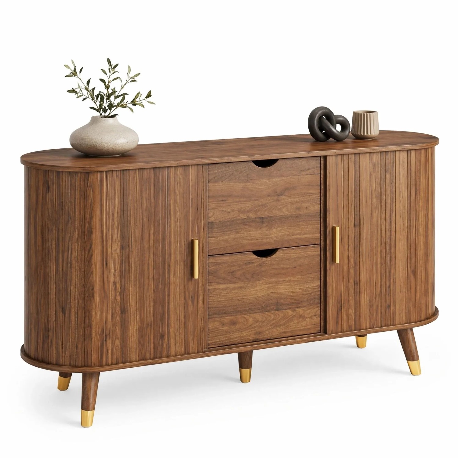 okwish Sideboard mit 2 Schiebetüren 2 Schubladen Wohnzimmer 140x79.5x40cm Braun_9