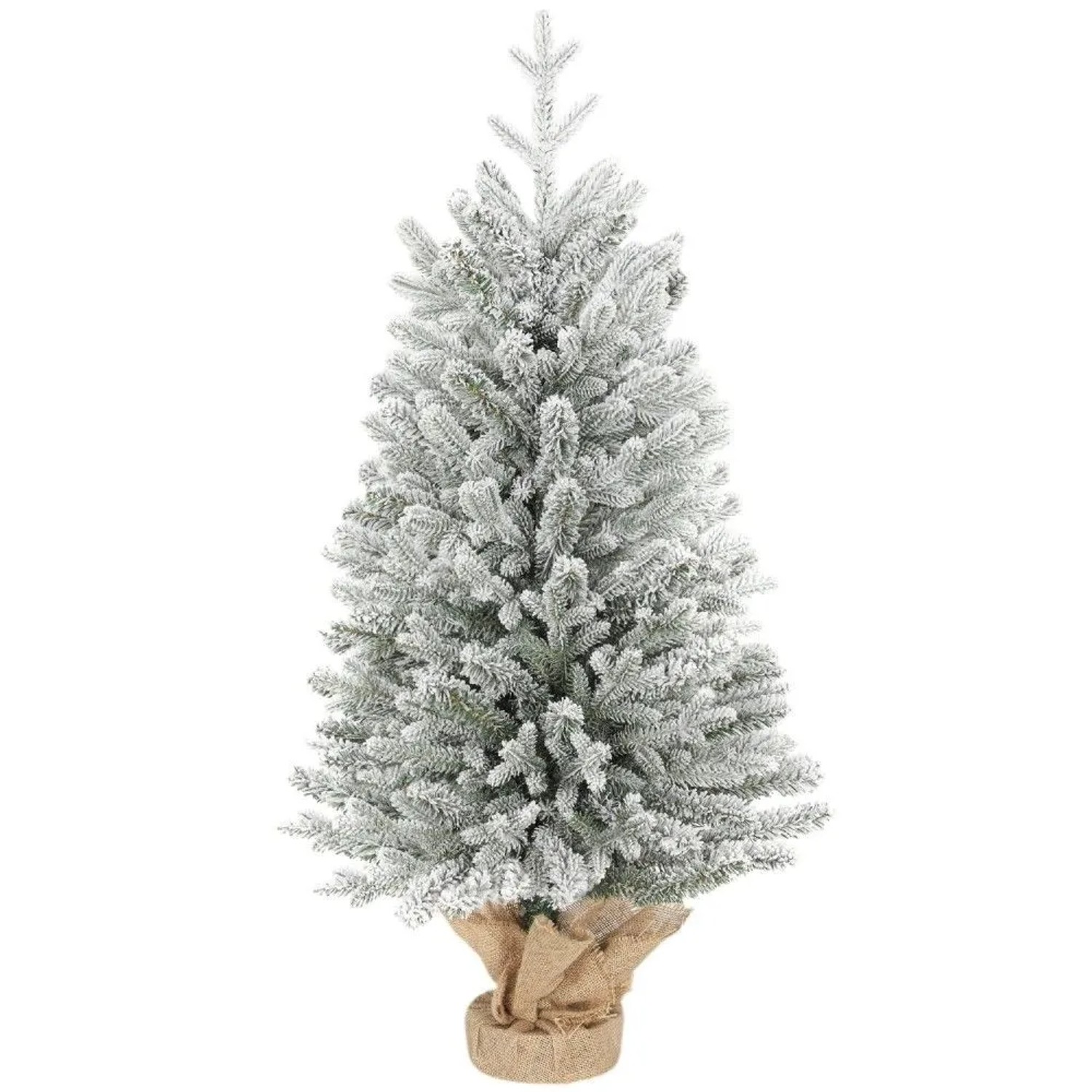 Künstlicher Weihnachtsbaum 90 cm, verschneit, mit dichtem Geäst und Leinenfuß. Perfekte Weihnachtsdekoration.