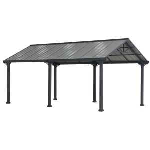 Grauer Sunjoy Carport Eiger aus Stahl, 610x367 cm, ideal als Unterstand oder Pavillon.