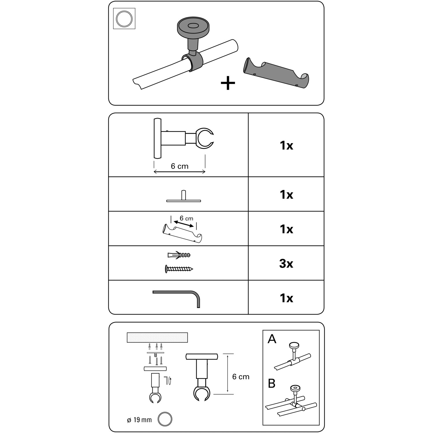 Gardinia Deckenträger Europa, silber-antik, für 1- oder 2-läufige Gardinenstangen (Ø 19mm).