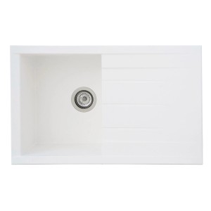 Respekta Einbauspüle Mineralite Houston, 80x50 cm, Weiß. Spüle mit Abtropffläche für Küchen ab 50cm Breite.