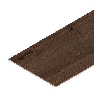 Amadeo Wandvertäfelung Eiche Vintage. Dunkelbraunes Eichenfurnier-Paneel mit Holzmaserung auf OSB, 122x59x1,2 cm.