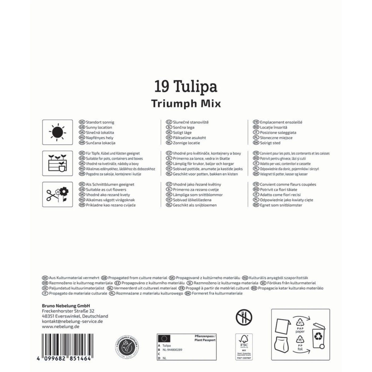 Verpackung Kiepenkerl Triumph-Tulpen Mischung mit 19 Blumenzwiebeln.