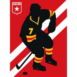 Fototapete mit Eishockeyspieler in Schwarz, Rot, Gelb und Weiß. Sportliches Design für dein Zuhause.