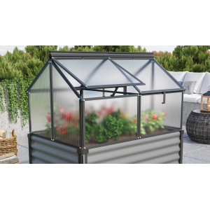Vitavia Frühbeet Gaia Jumbo, schwarzer Rahmen, Hohlkammerplatten, aufstellbare Fenster.
